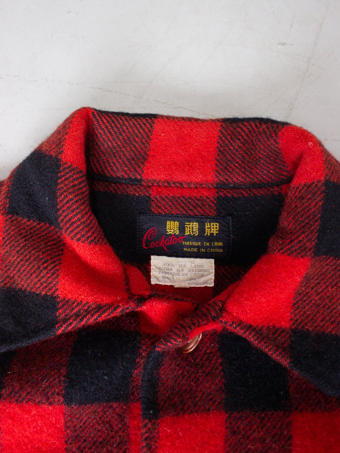 1970's Cockatoo Red Buffalo Plaid Wool Flannel (Small-Medium)