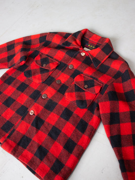 1970's Cockatoo Red Buffalo Plaid Wool Flannel (Small-Medium)