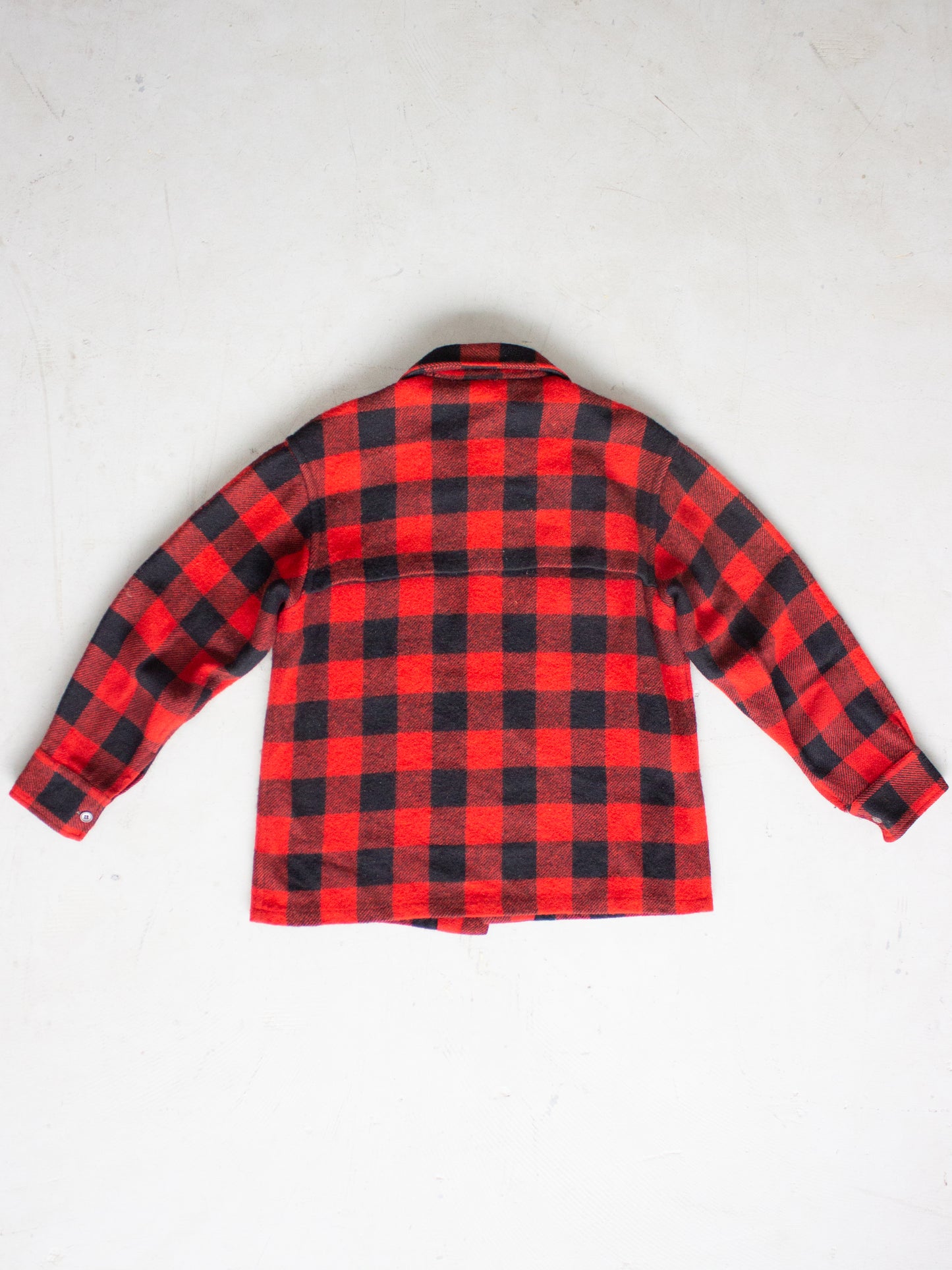 1970's Cockatoo Red Buffalo Plaid Wool Flannel (Small-Medium)