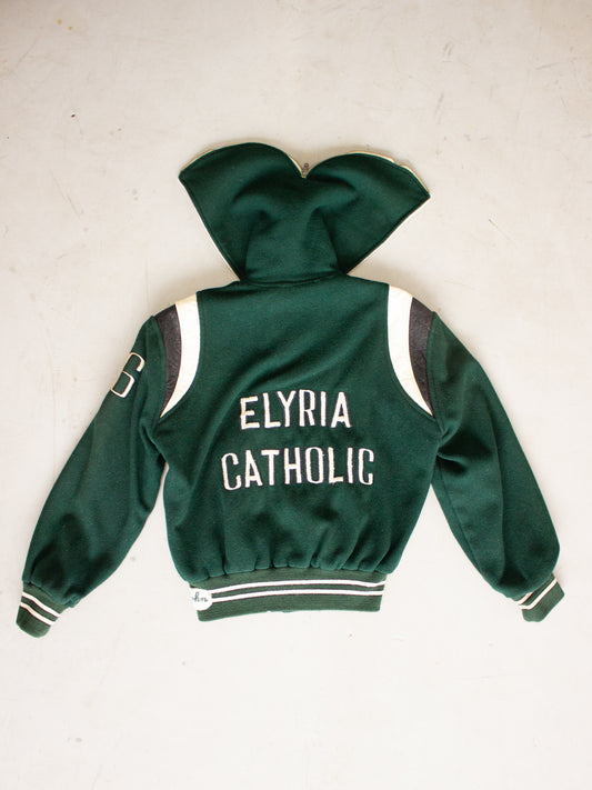 1970's Elyria Catholic School Wool Leather Varsity Jacket (Small-Medium)