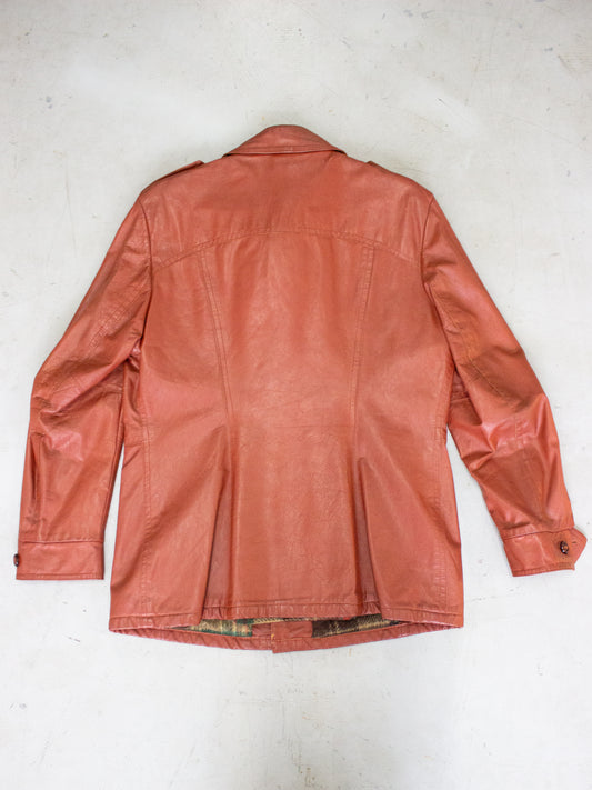 1970's Famous Leather Garments Rust Leather Jacket with Flannel Wool Lining Made in Canada (Size Medium Large)