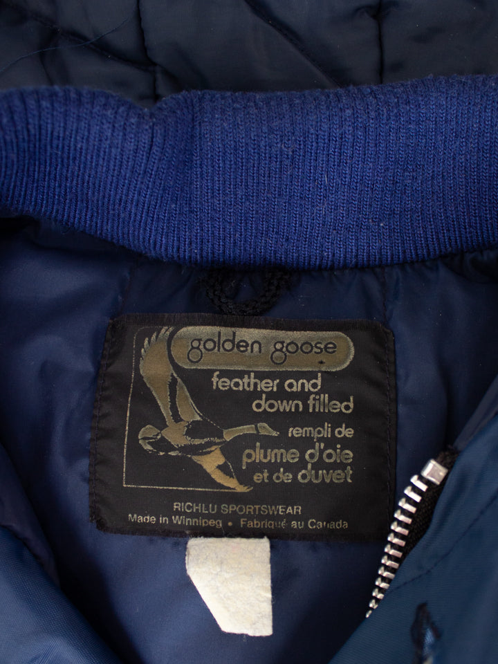 1970's Golden Goose Blue Feather and Down Winter Jacket Made in Canada (Medium)