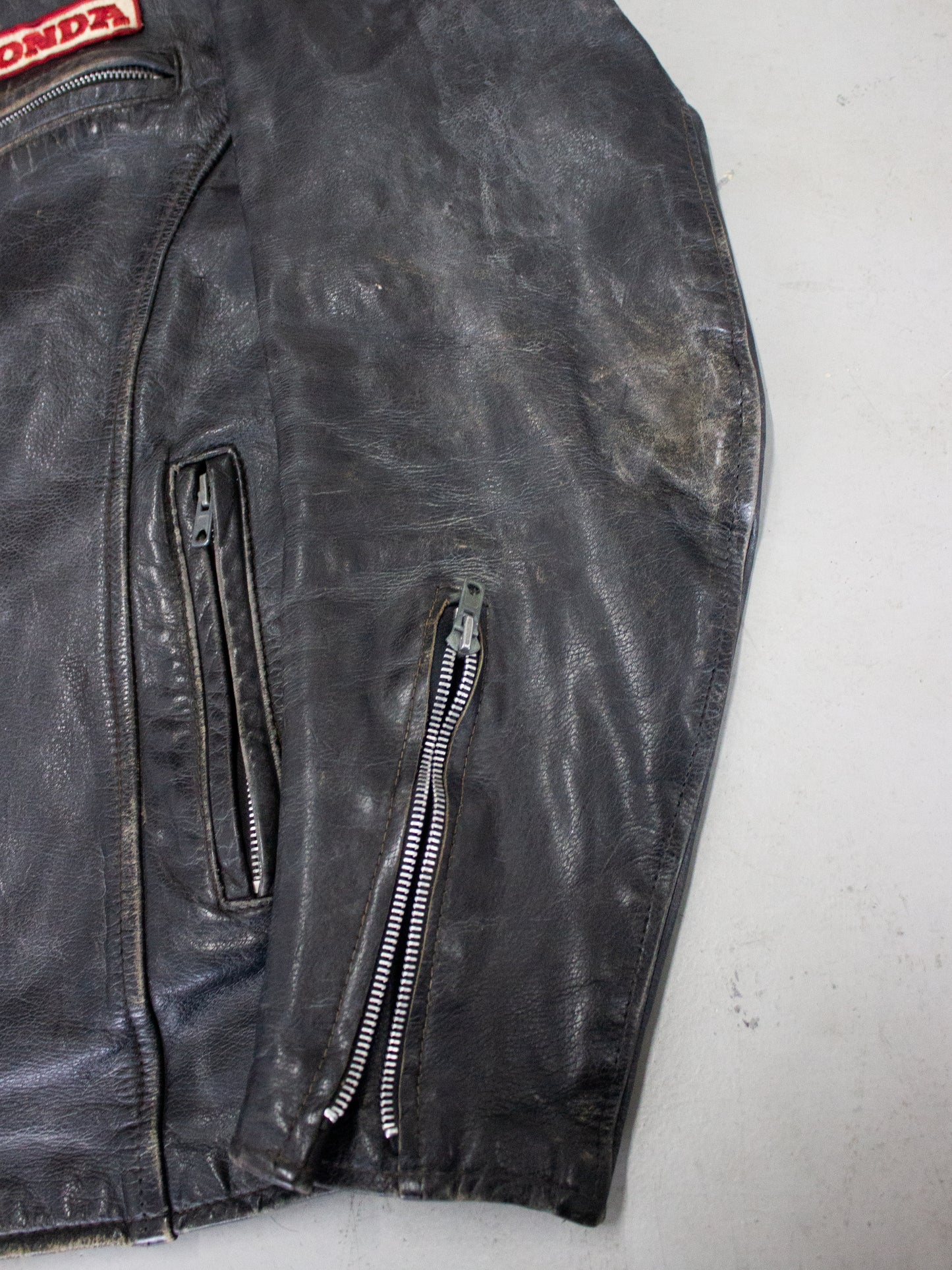 1970's Honda Black Leather Cafe Racer Motorcycle Jacket (Medium)