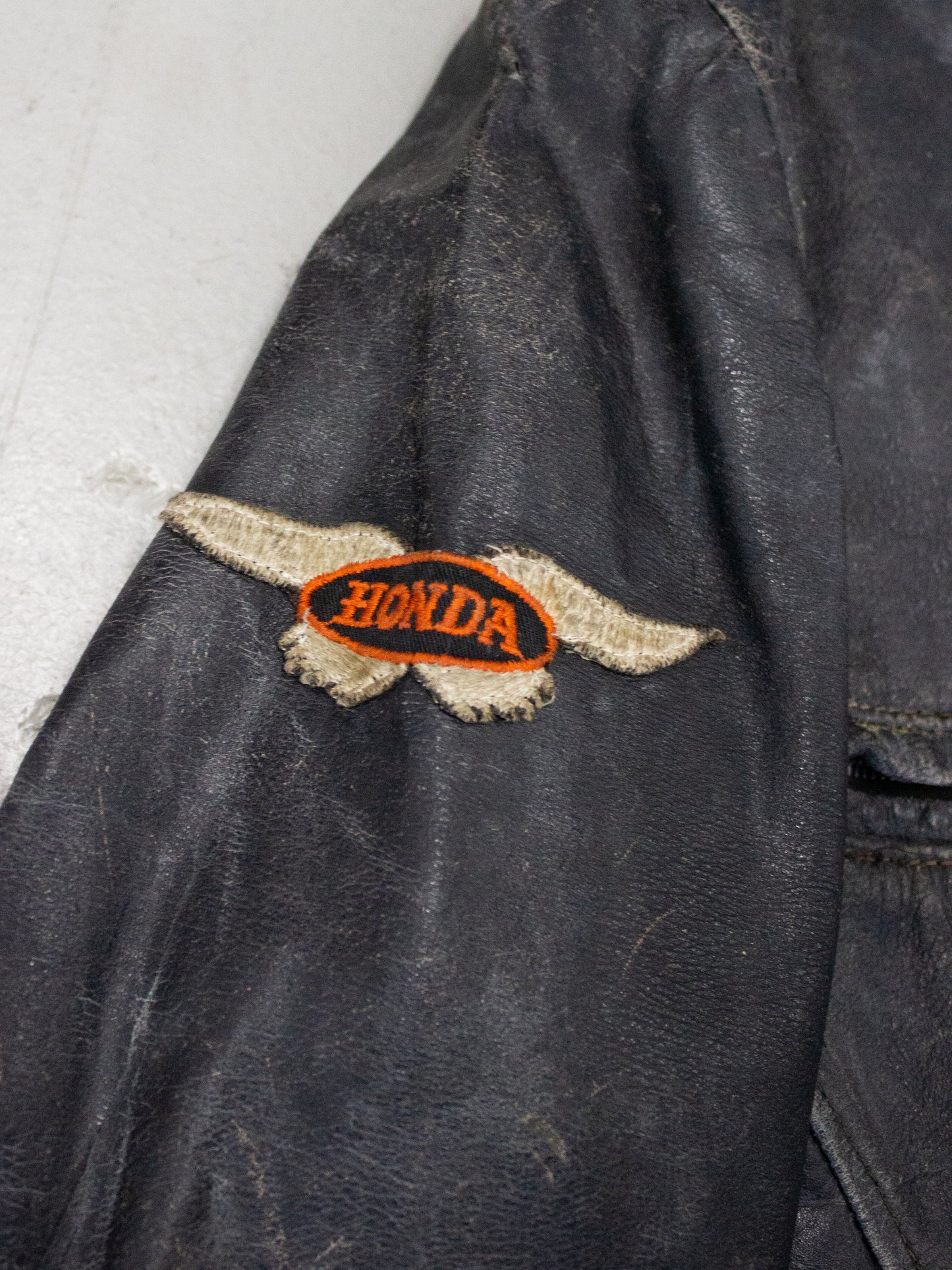 1970's Honda Black Leather Cafe Racer Motorcycle Jacket (Medium)