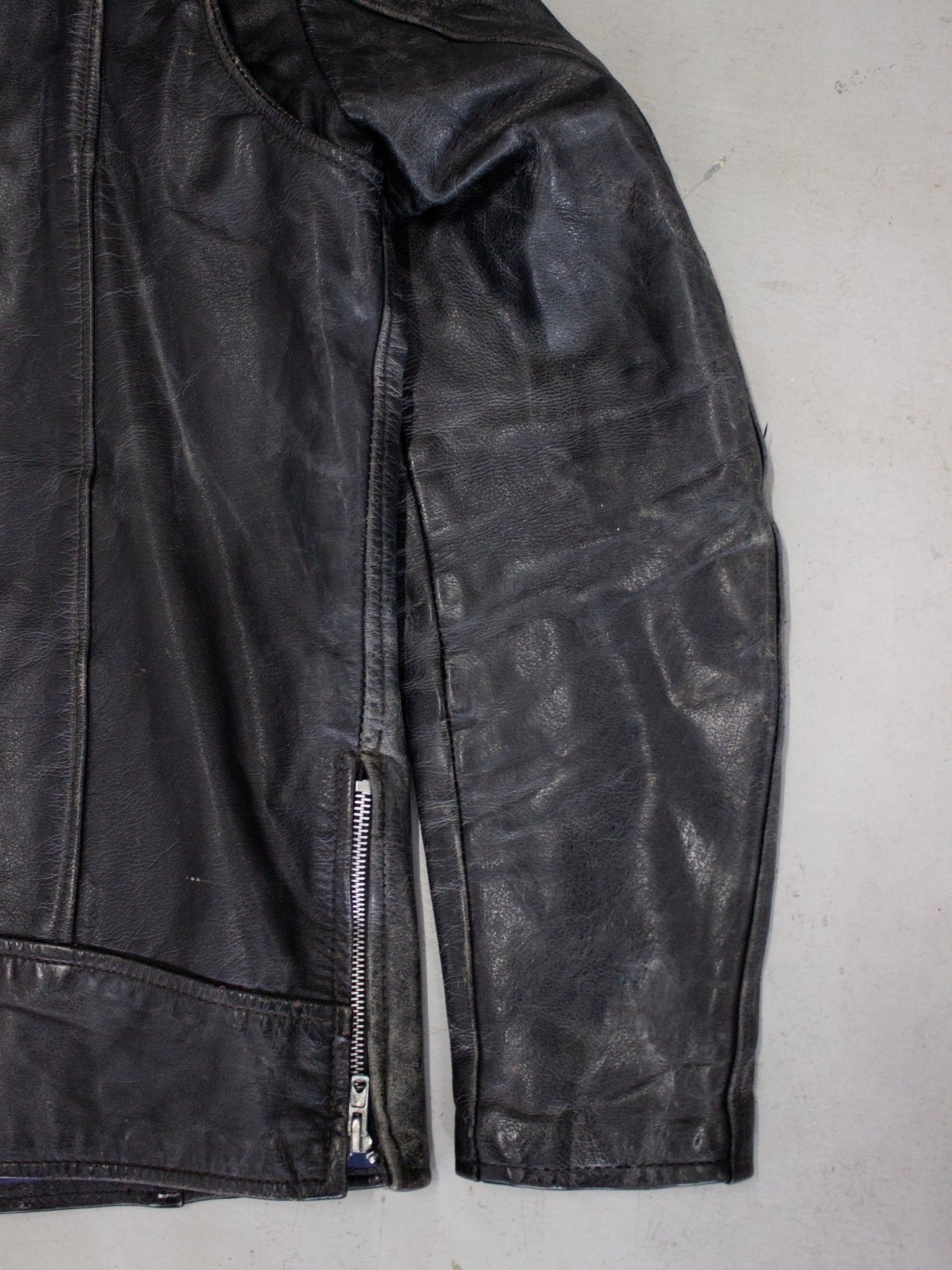 1970's Honda Black Leather Cafe Racer Motorcycle Jacket (Medium)