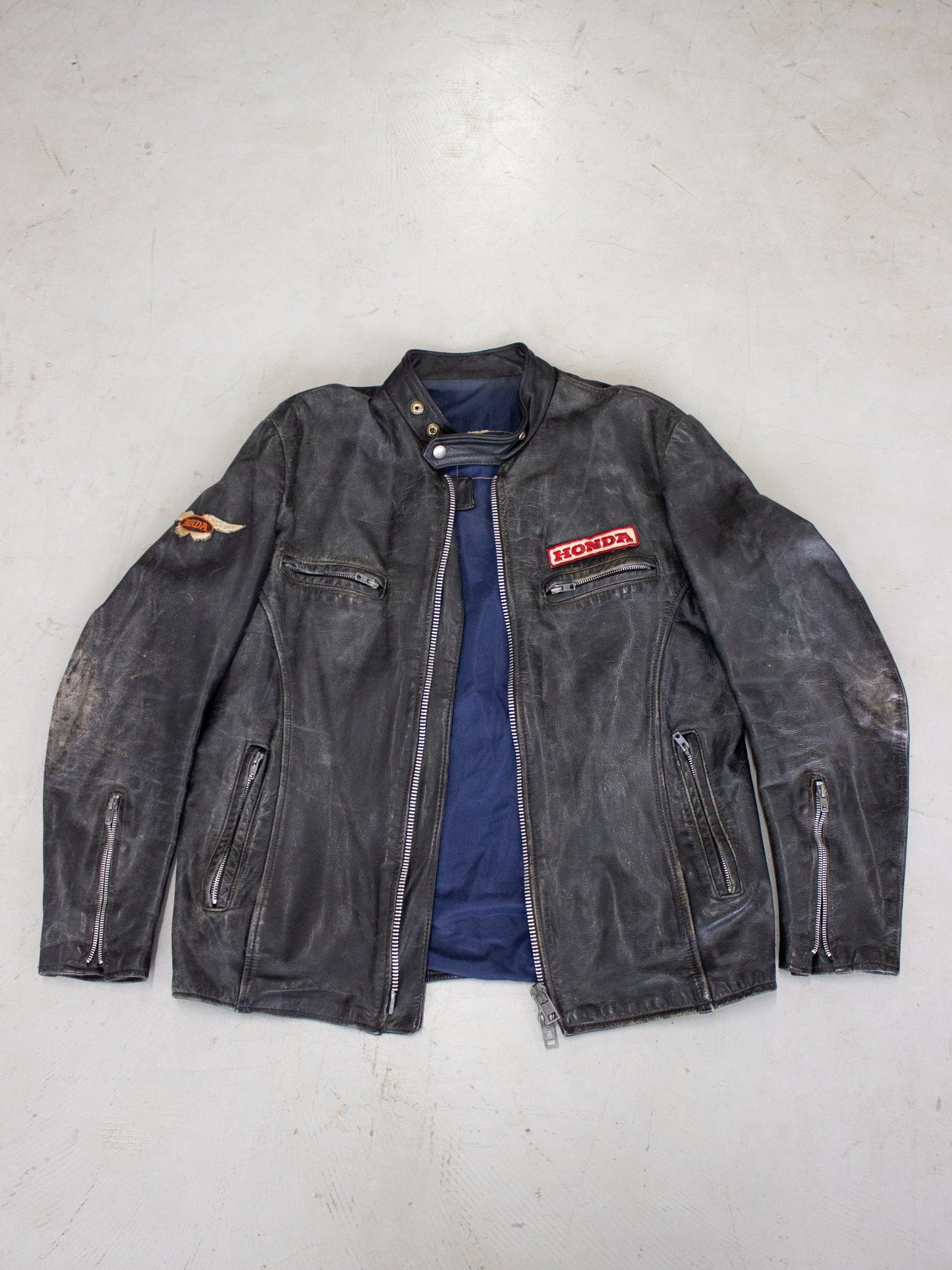 1970's Honda Black Leather Cafe Racer Motorcycle Jacket (Medium)