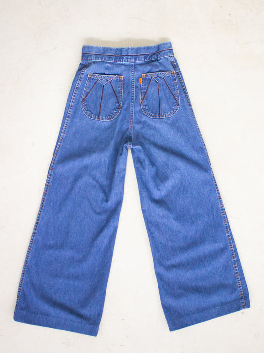 1970's Levis' Orange Tab Flared Jeans with Back Pocket Embroidery (Size 24-25)