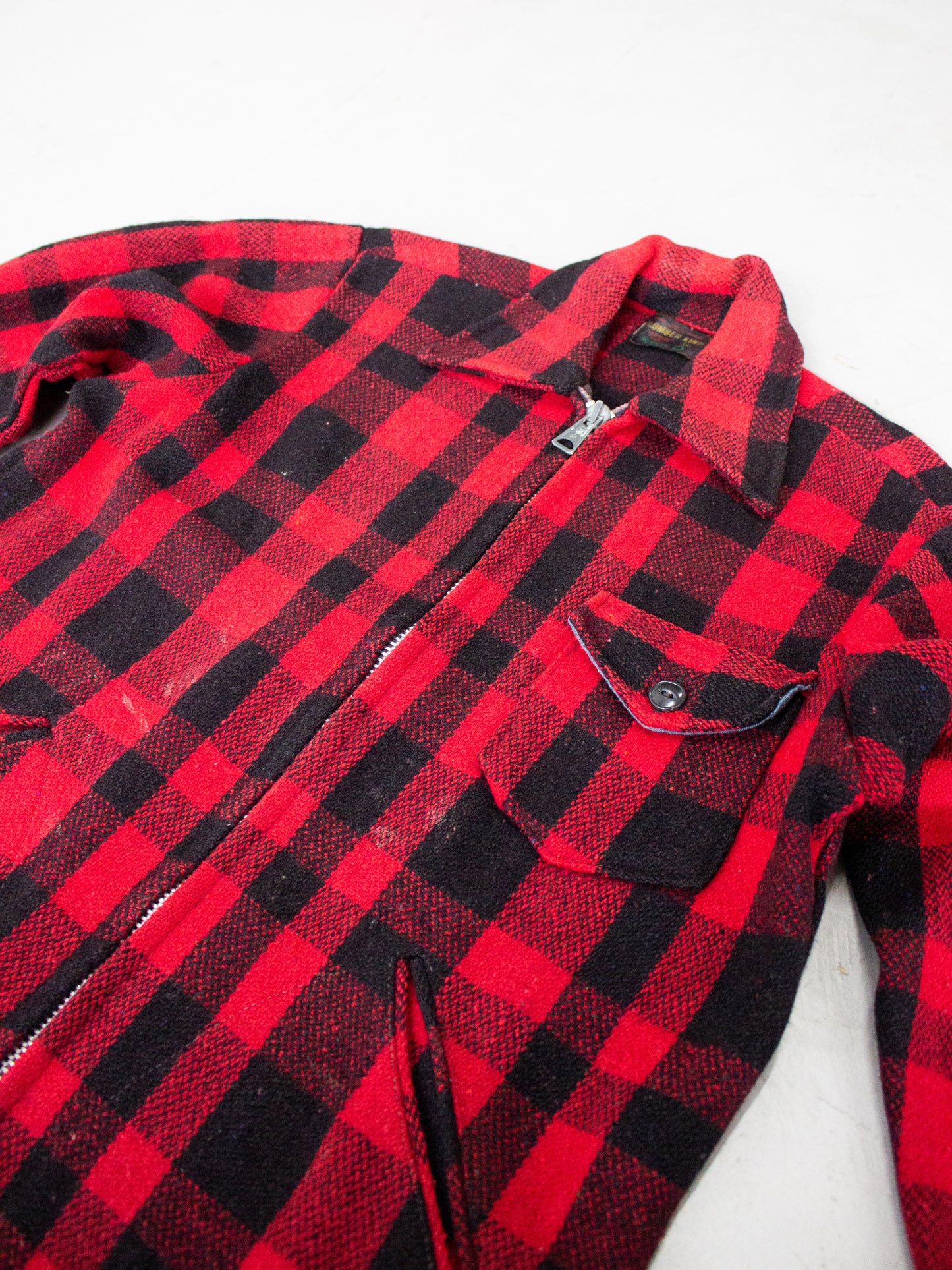 1970's Lumber King Buffalo Plaid Wool Flannel Zip-Up Jacket (Medium)