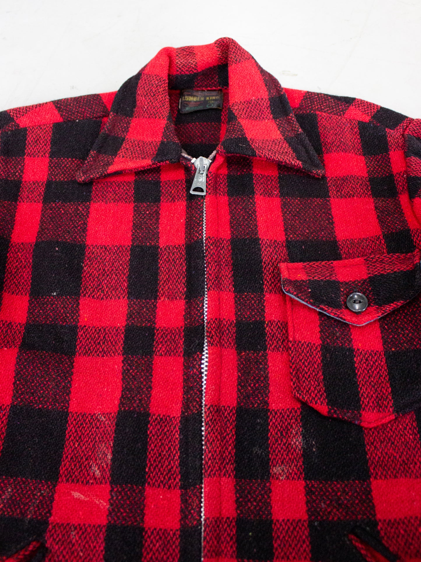 1970's Lumber King Buffalo Plaid Wool Flannel Zip-Up Jacket (Medium)