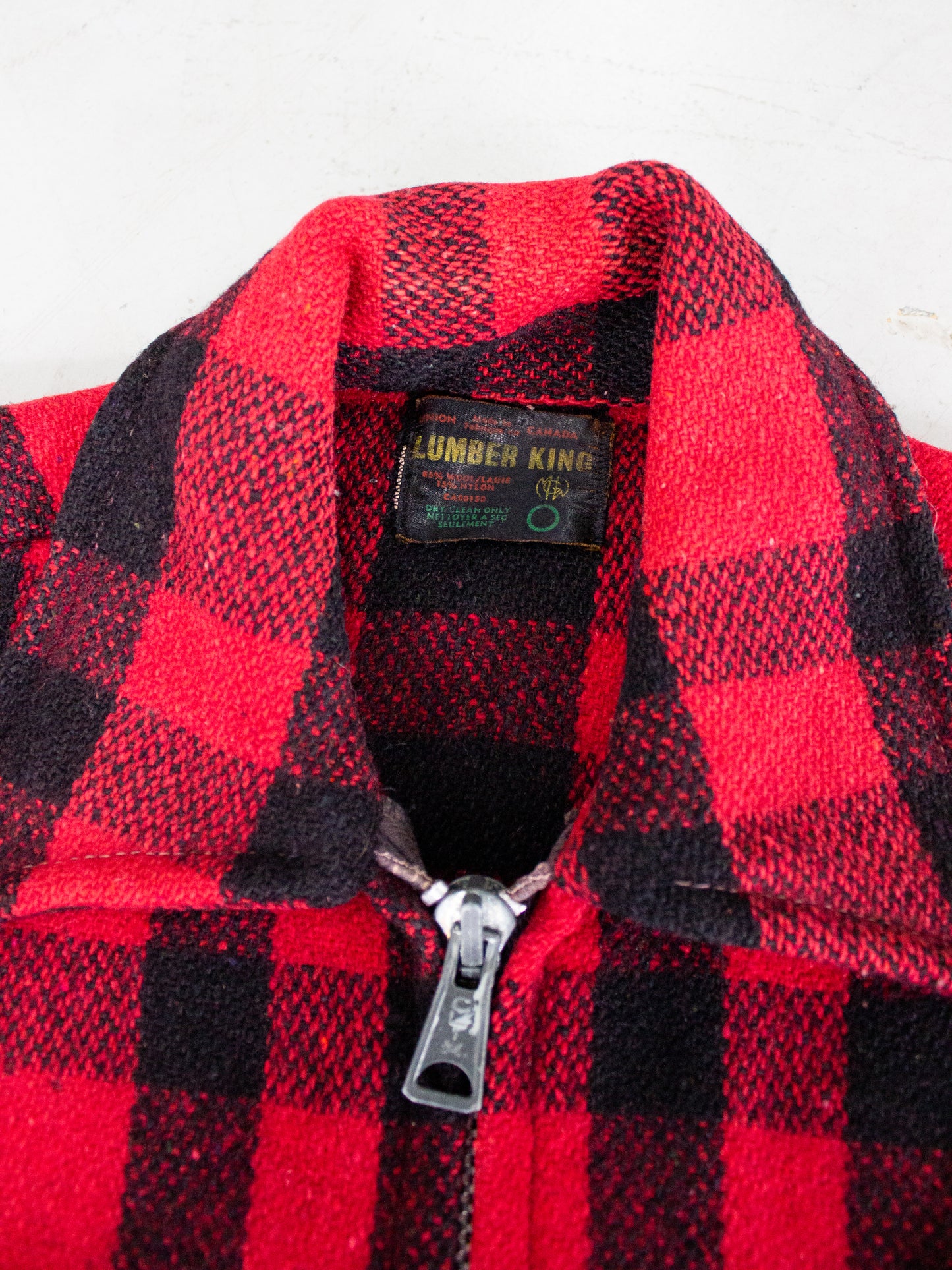 1970's Lumber King Buffalo Plaid Wool Flannel Zip-Up Jacket (Medium)