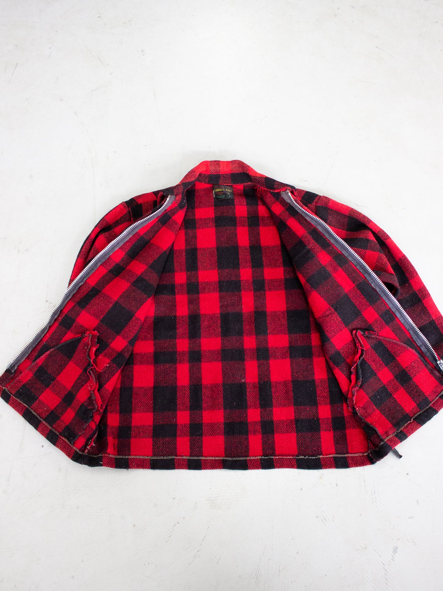 1970's Lumber King Buffalo Plaid Wool Flannel Zip-Up Jacket (Medium)