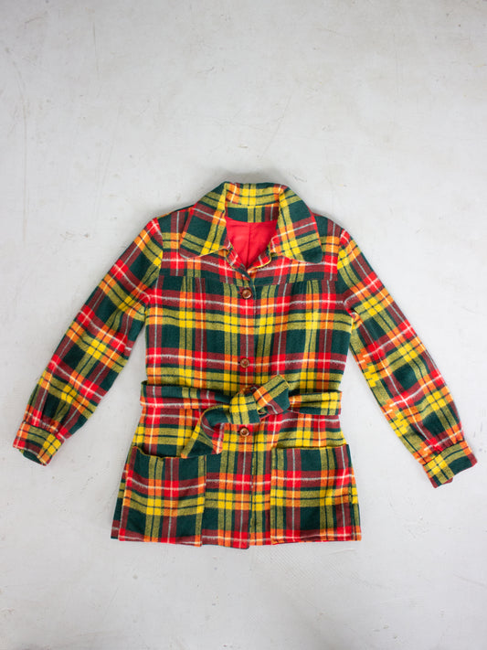 1970's Plaid Flannel Jacket with Belted Waist (Small)