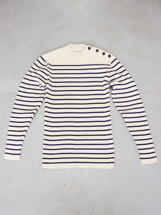 Vintage 1970's Saint James Striped Wool Sweater Breton Fishermans Style Made in France ( Small X Small)