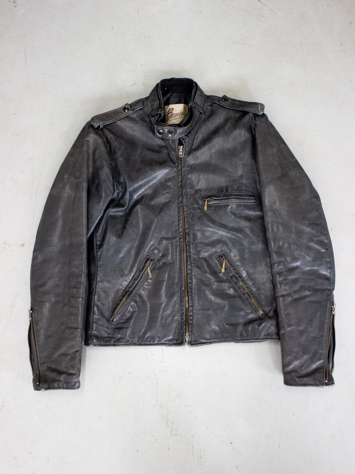 1980's Berman's Leather Cafe Racer Motorcycle Jacket (Small-Medium)