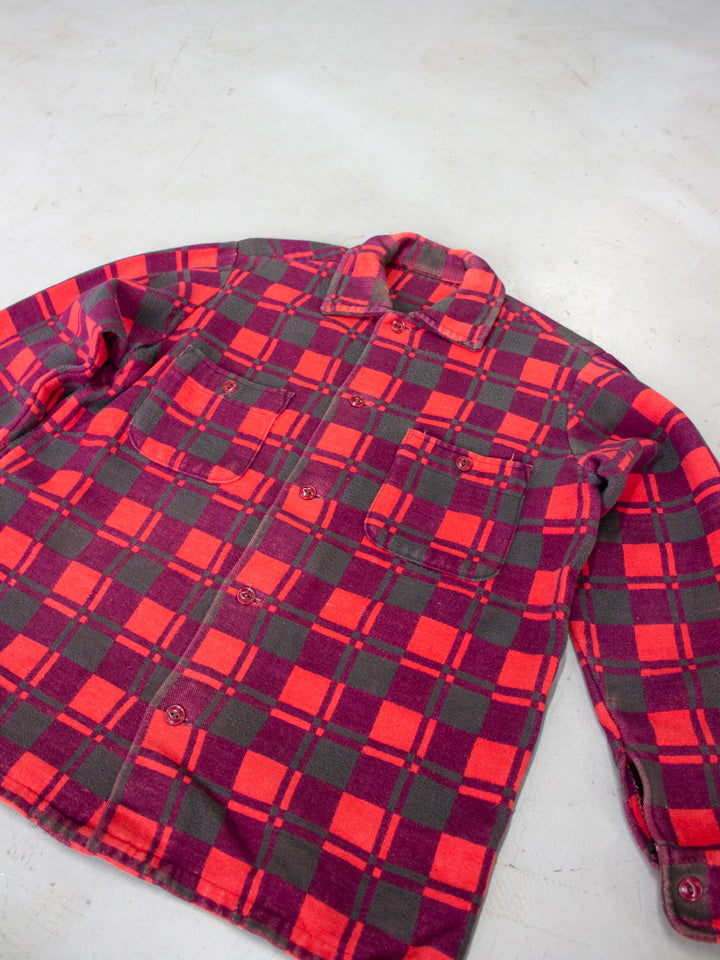 1980's Champion Plaid Flannel Cotton Shirt Jacket (Small-Medium)