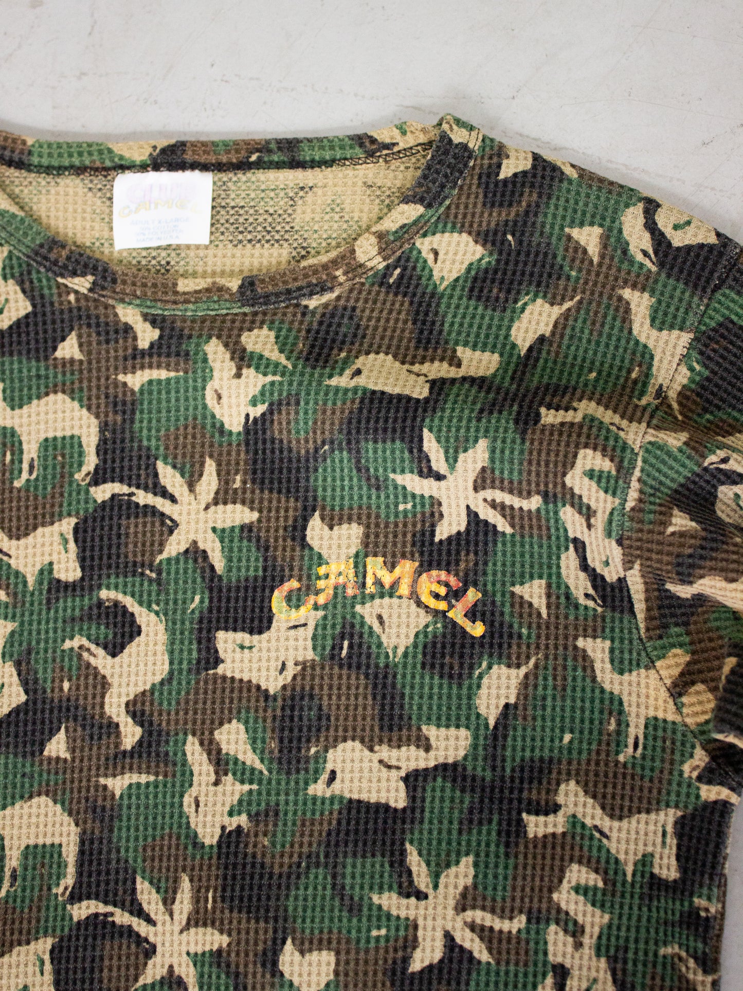 1980's Club Camel Cigarettes Camo Thermal Shirt Made In USA (Small-Medium)