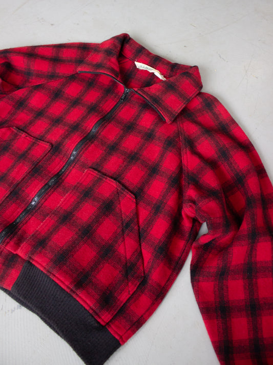 1980's L.L. Bean Buffalo Plaid Flannel Wool Bomber Jacket (Large-X Large)