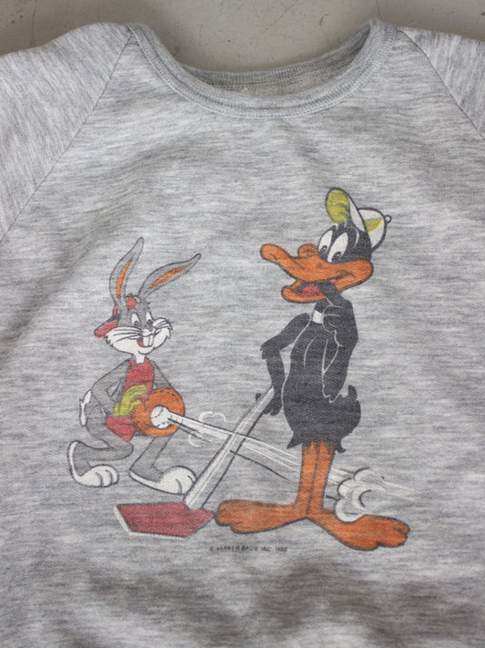 1980's Looney Tunes Bugs Bunny Daffy Duck Warner Bros Inc Grey Crewneck (Small-Medium)