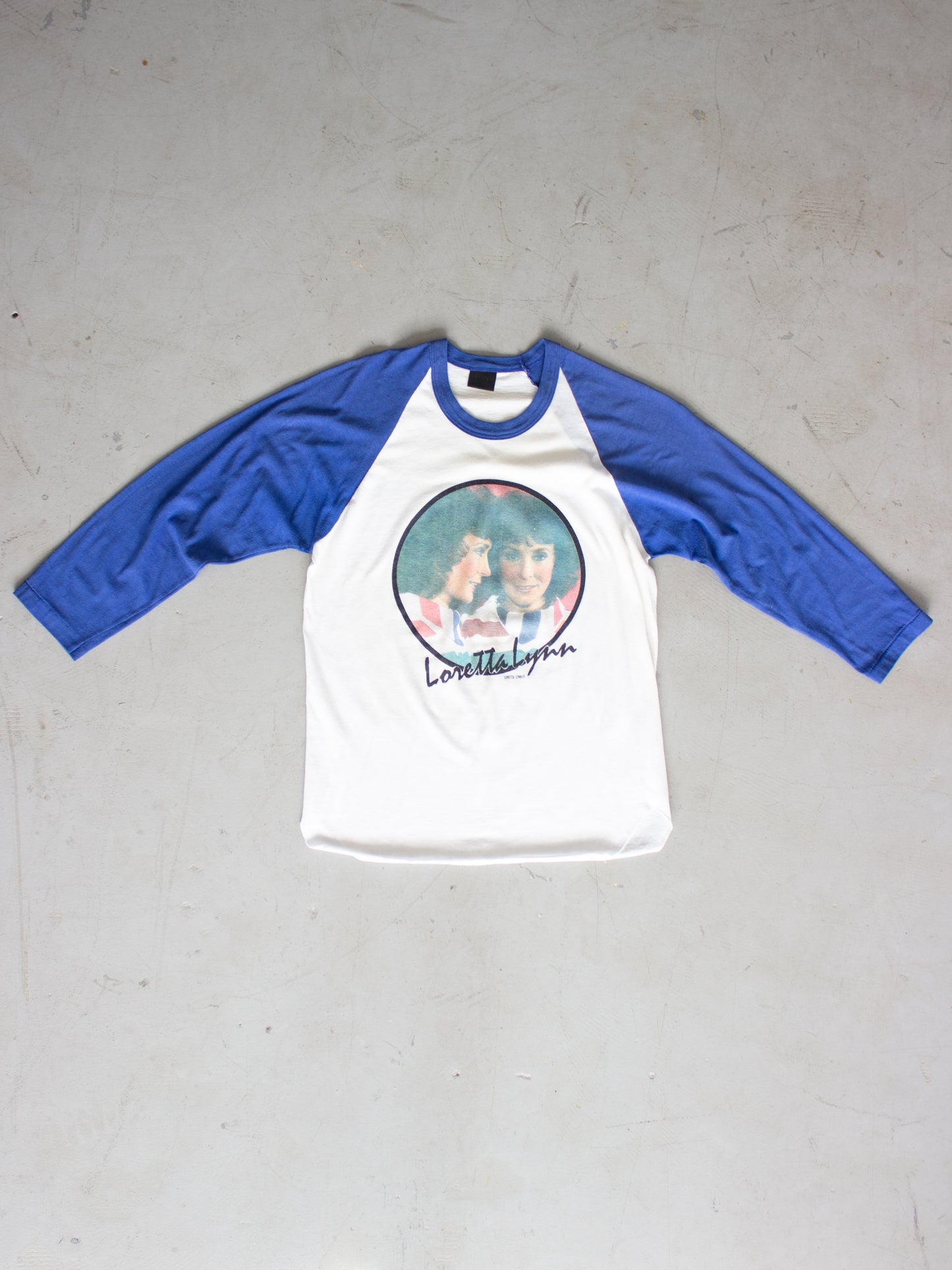 1980's Loretta Lynn White & Blue Raglan T-Shirt (Medium)