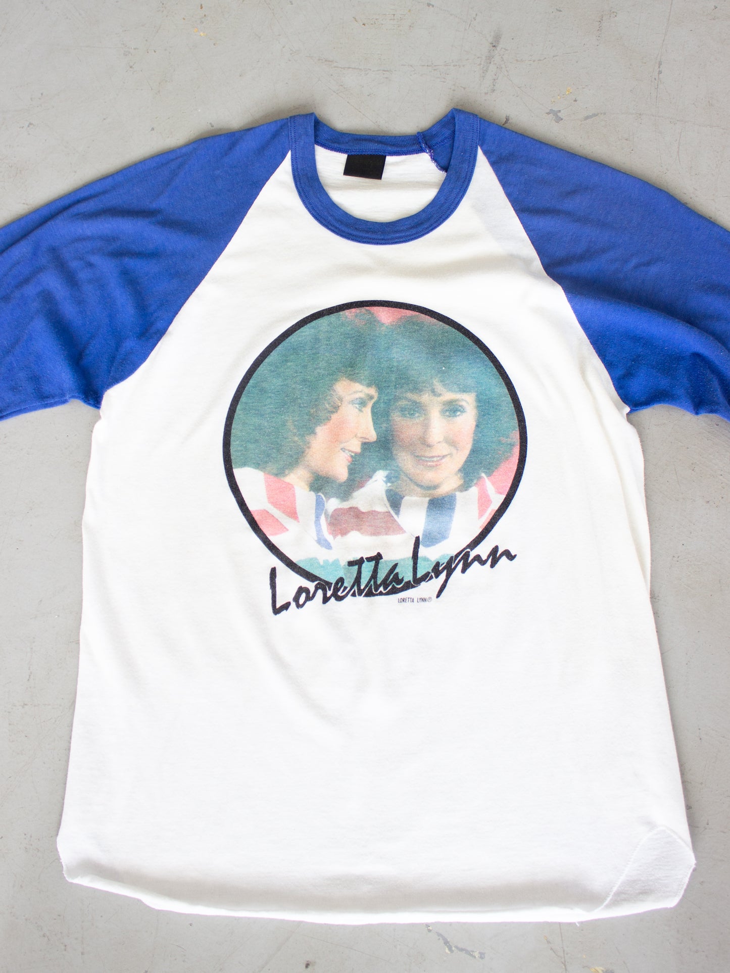 1980's Loretta Lynn White & Blue Raglan T-Shirt (Medium)