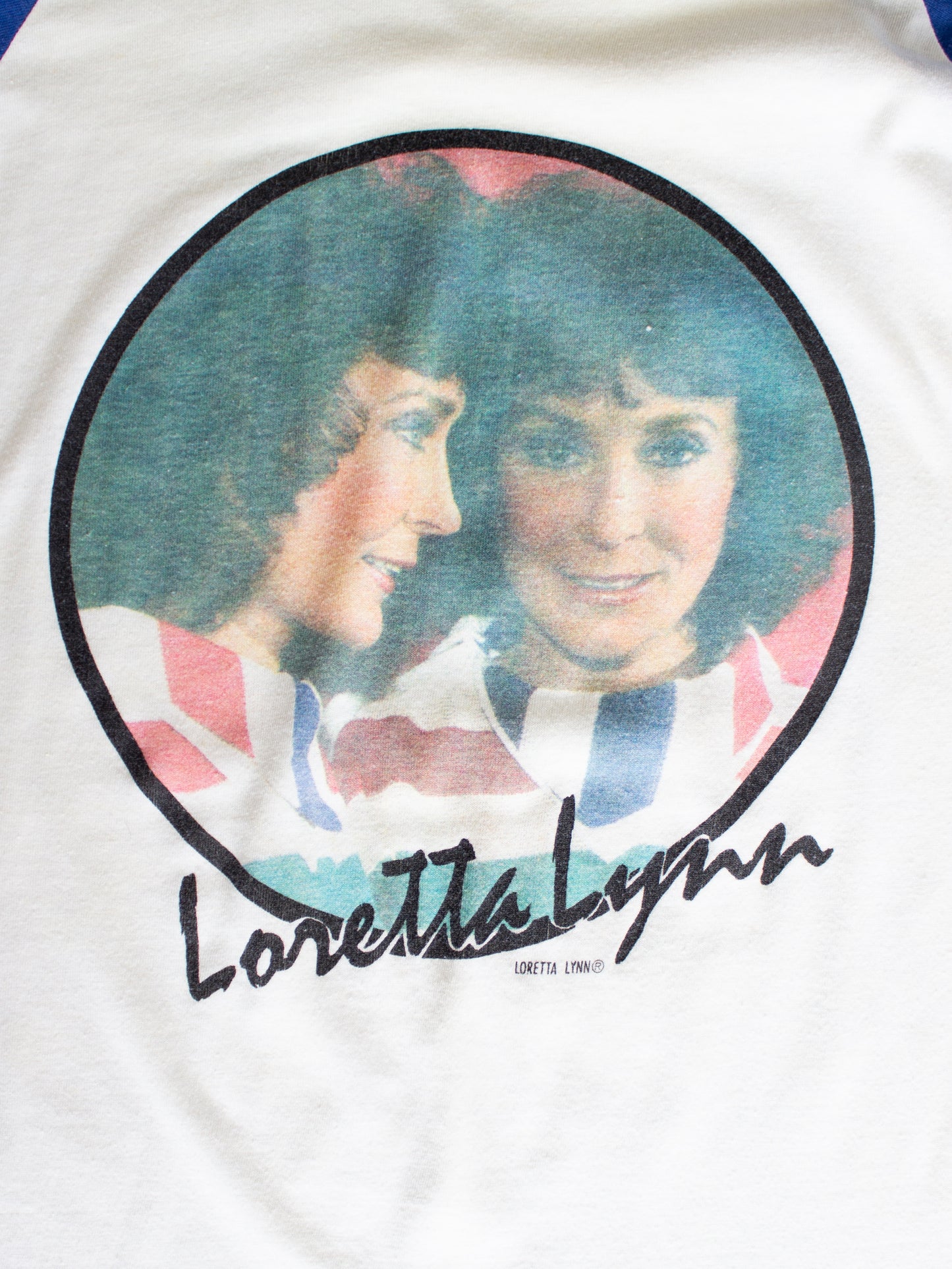 1980's Loretta Lynn White & Blue Raglan T-Shirt (Medium)