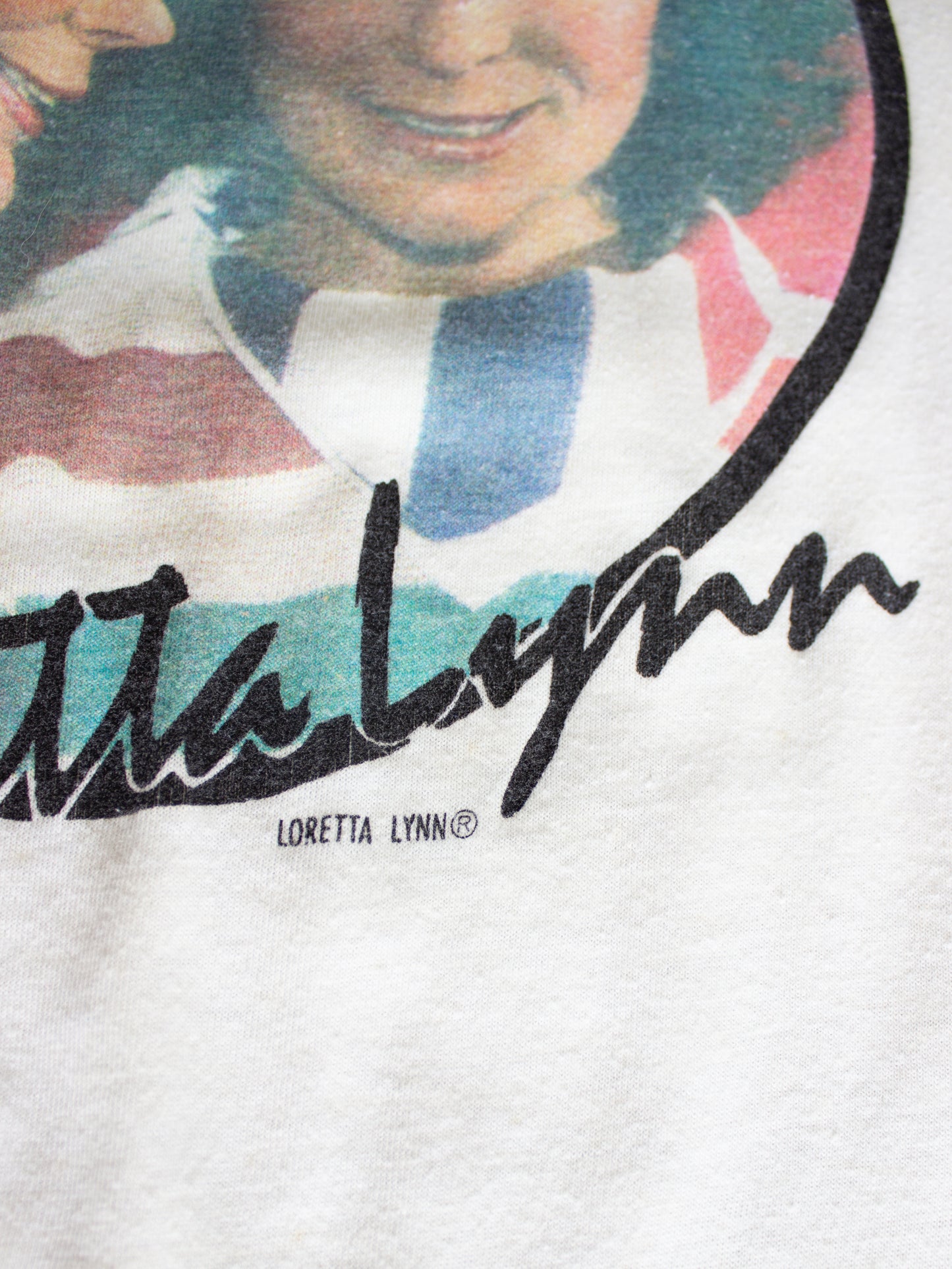 1980's Loretta Lynn White & Blue Raglan T-Shirt (Medium)