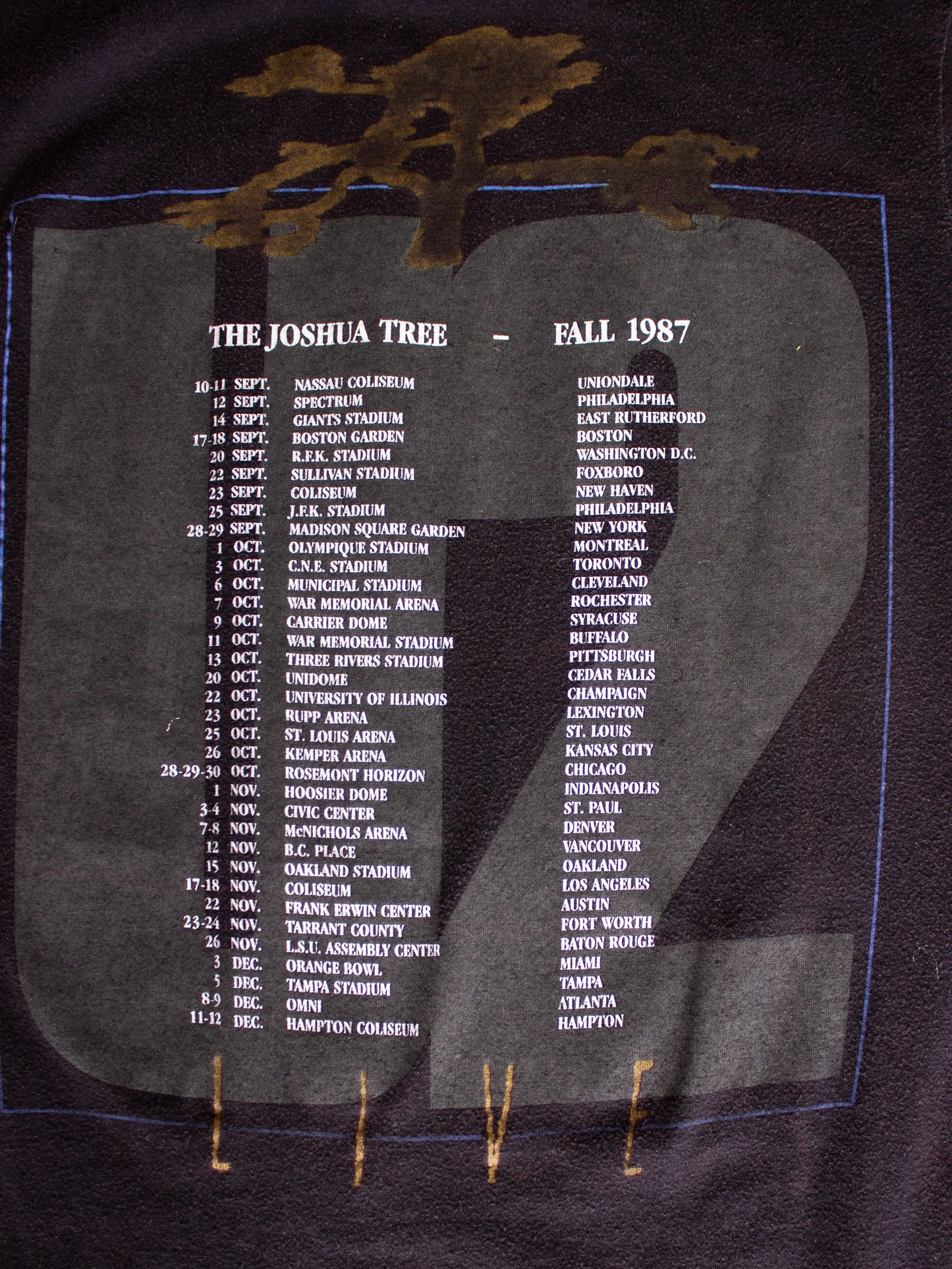 1987 U2 'The Joshua Tree' Fall Tour Black T-shirt (Medium)