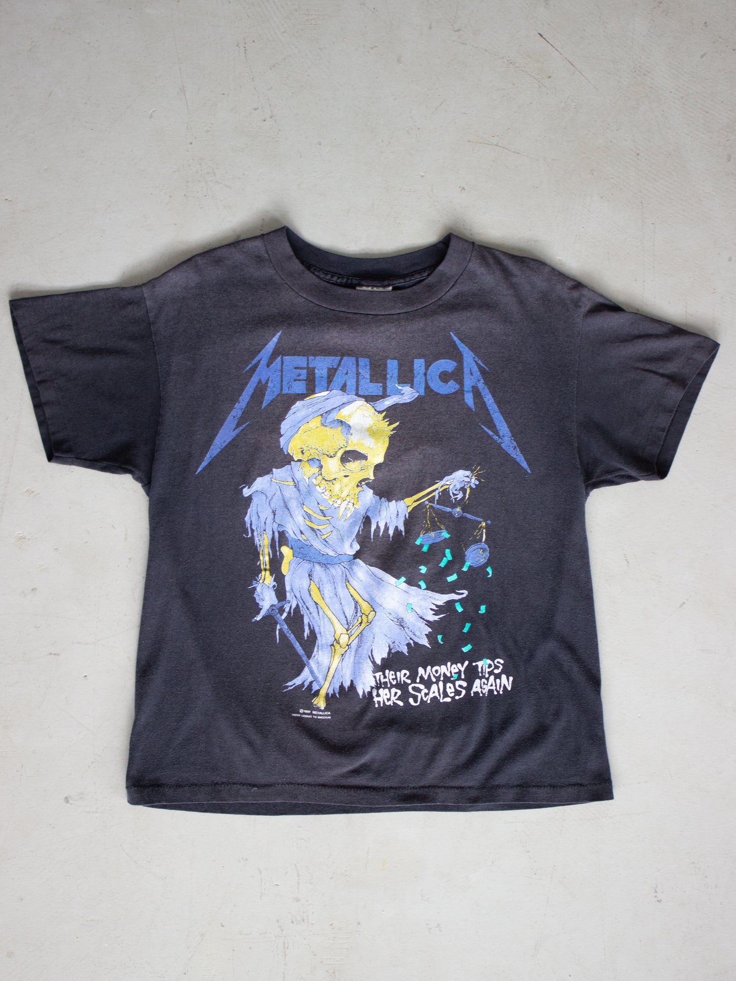 1989 Metallica 'Their Money Tips Her Scales Again' Pushead Brockum Paper Thin T-shirt (Medium)