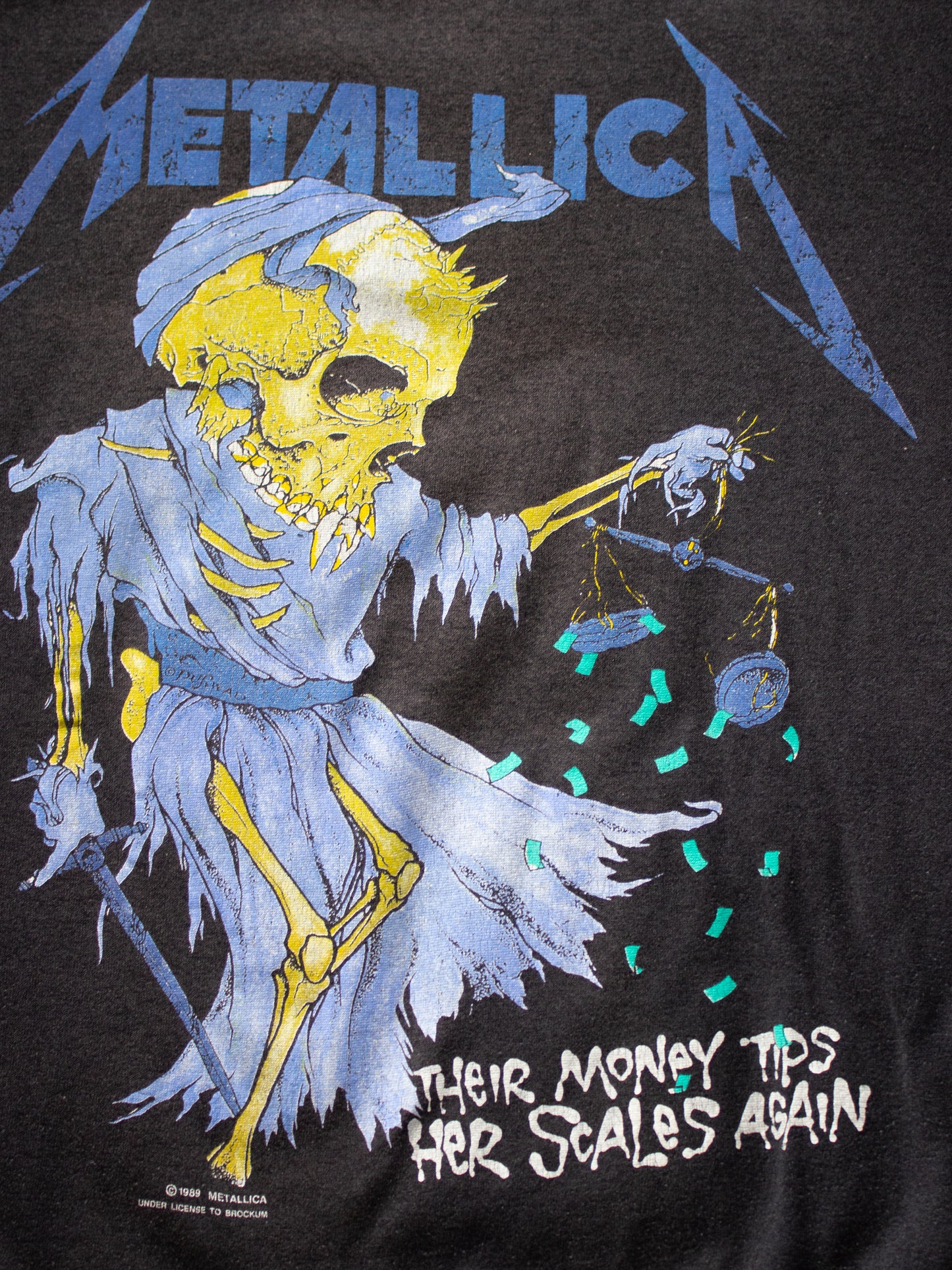 1989 Metallica 'Their Money Tips Her Scales Again' Pushead Brockum Paper Thin T-shirt (Medium)