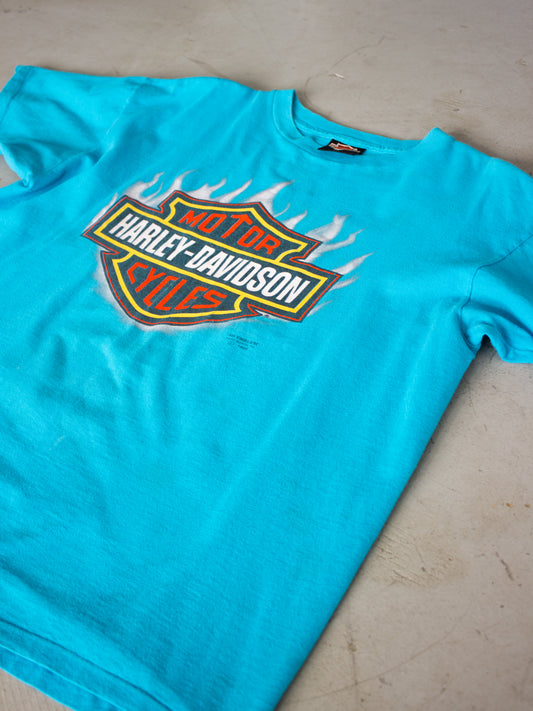 1990's Harley-Davidson Montreal 3D Emblem Turquoise T-shirt (Men's XL)