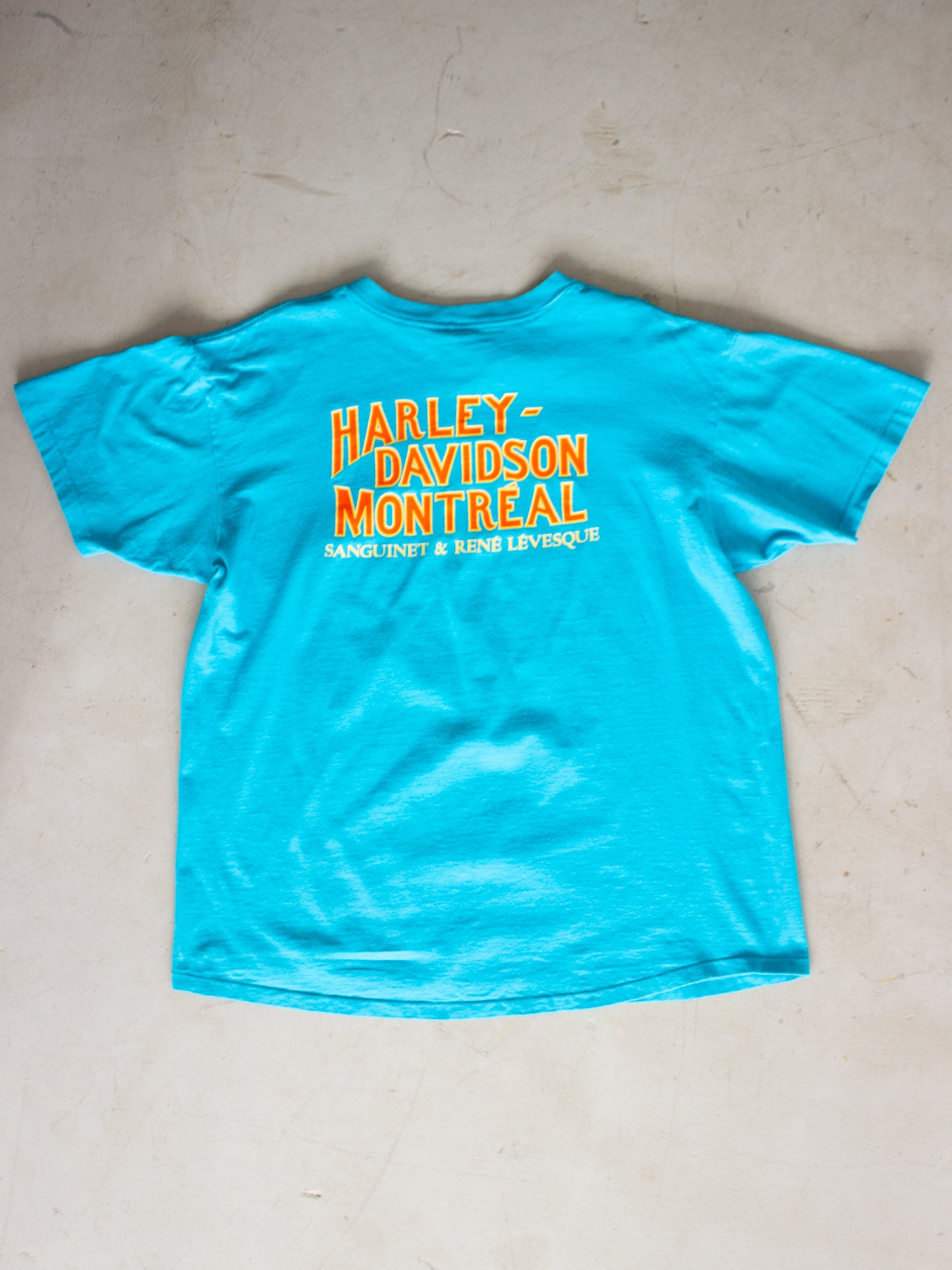 1990's Harley-Davidson Montreal 3D Emblem Turquoise T-shirt (Men's XL)