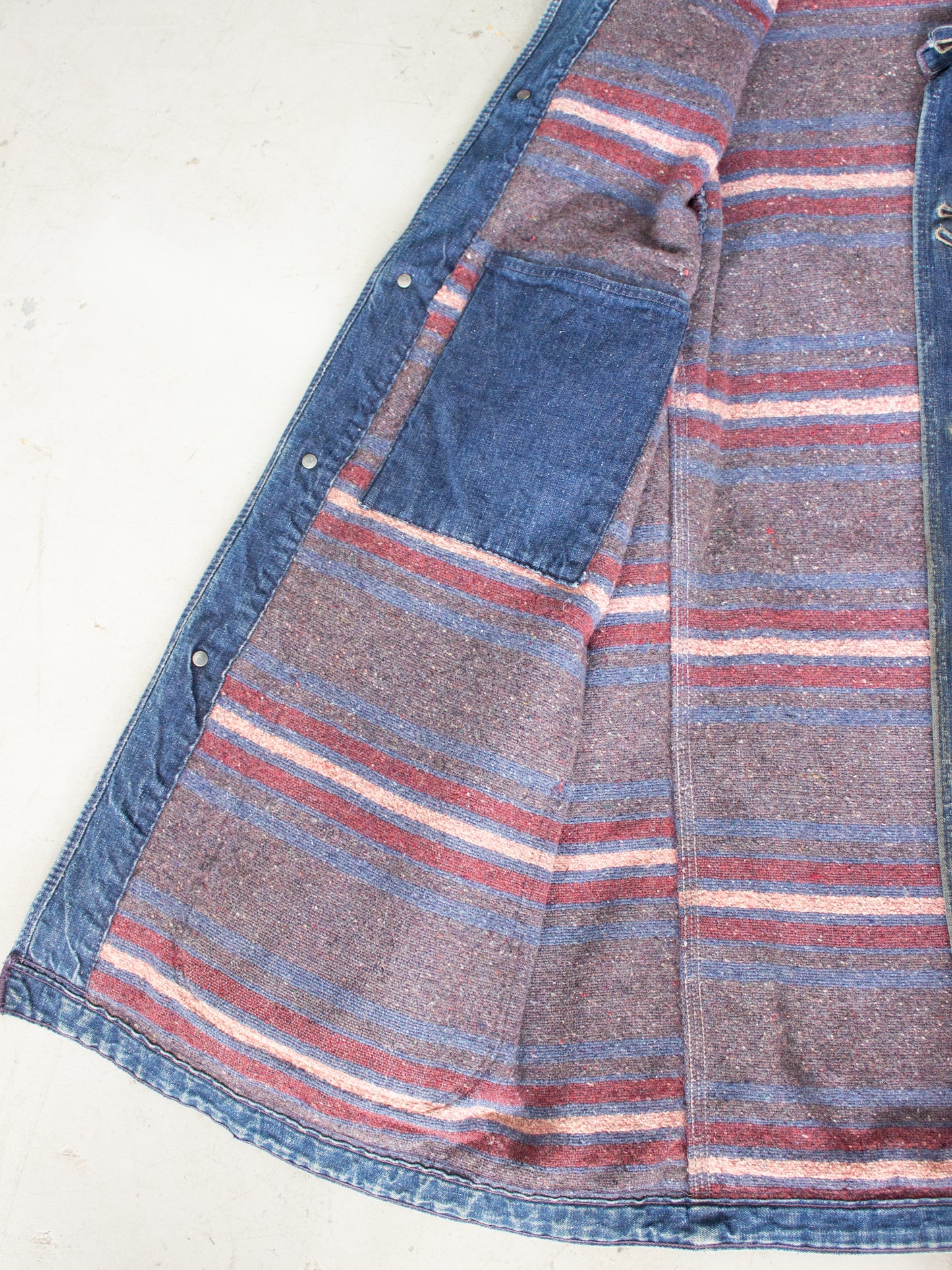 Vintage Blanket Lined Chore Denim Jacket with Striped Wool Lining Medium Large