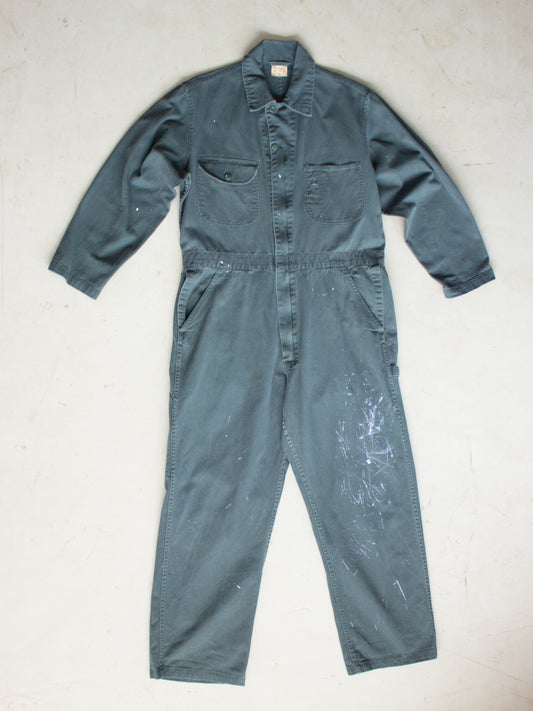 Vintage ETA Green Cotton Coveralls with Paint Splatters (Medium-Large)