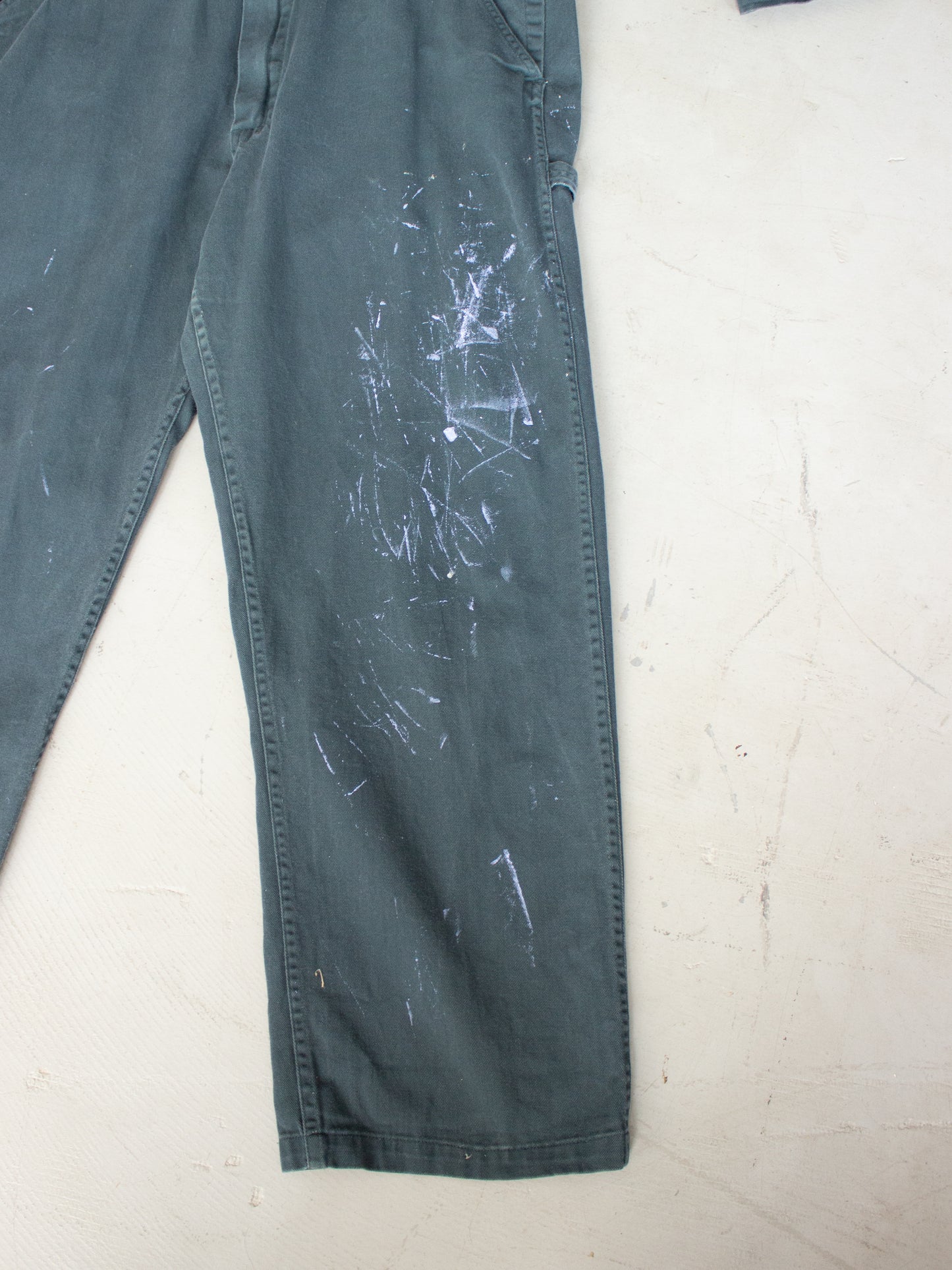Vintage ETA Green Cotton Coveralls with Paint Splatters (Medium-Large)